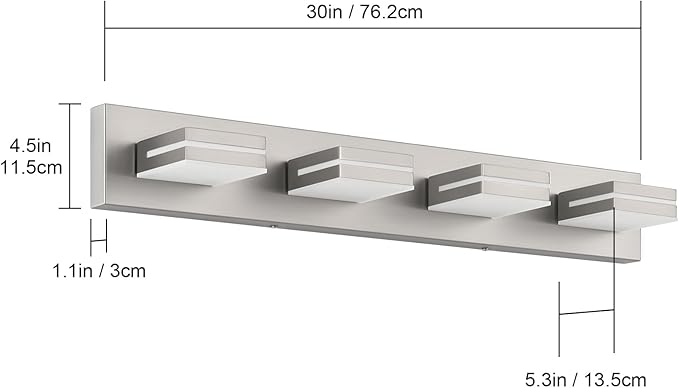 SineRise LED Modern Bathroom Vanity Light Fixtures (4-Light, 30-Inch, Dimmable), Brushed Nickel Modern Acrylic Bathroom Wall Lighting Fixtures Over Mirror (Cool White 6000K)