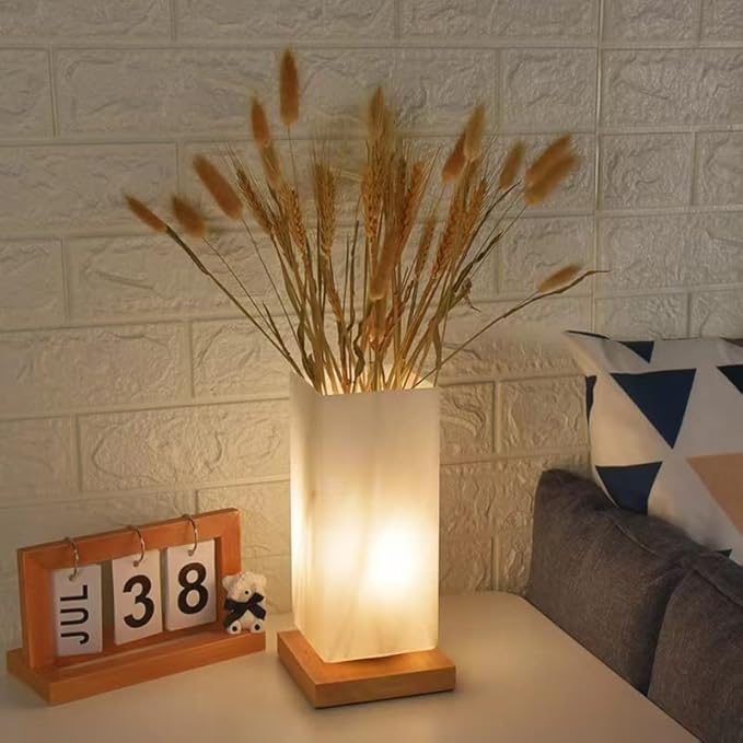 Vase Lamp Table Lamp Dimmable 3 Colors Vase Table Lamp USB Charge Bedside Lamp Frosted Glass Shade with Wood Base