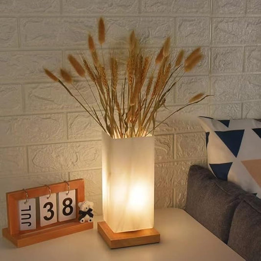 Vase Lamp Table Lamp Dimmable 3 Colors Vase Table Lamp USB Charge Bedside Lamp Frosted Glass Shade with Wood Base