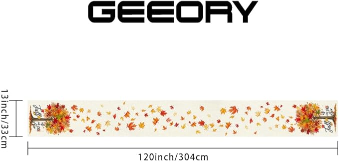 GEEORY Fall Table Runner 13 x 120 Inch, Maple Leaves Autumn Farmhouse Decor for Thanksgiving & Holiday Parties – Kitchen, Dining Table, Indoor/Outdoor GT156-120