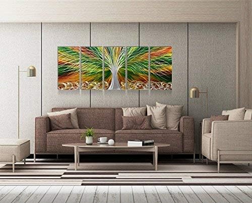 Yihui Arts Abstract Metal Wall Art - Tree Of Life Hand Crafted 5 Pieces Panels Large Big Unique 3D Aluminum Modern Contemporary Home Accent