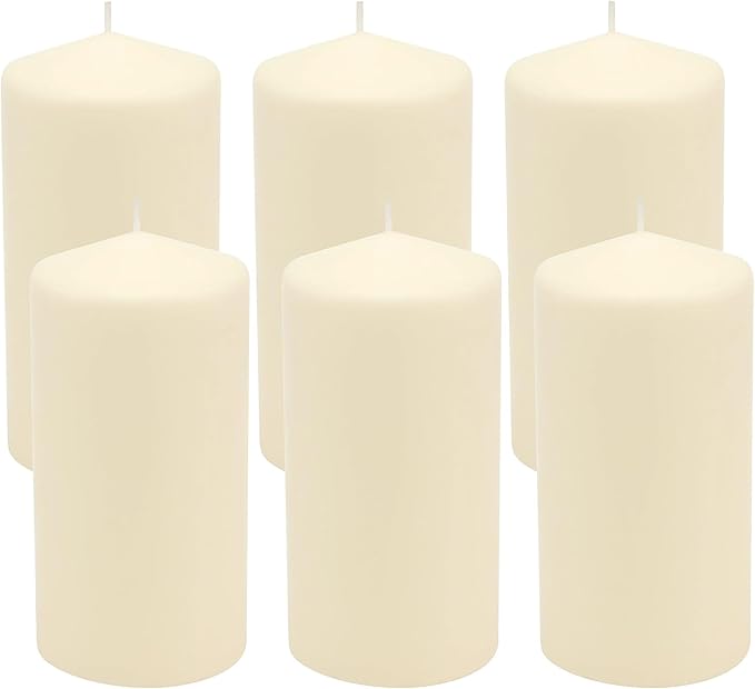 Stonebriar 6 Pack Tall 3 x 6 Inch 65 Hour Long Burning Unscented Ivory Wax Pillar Candles