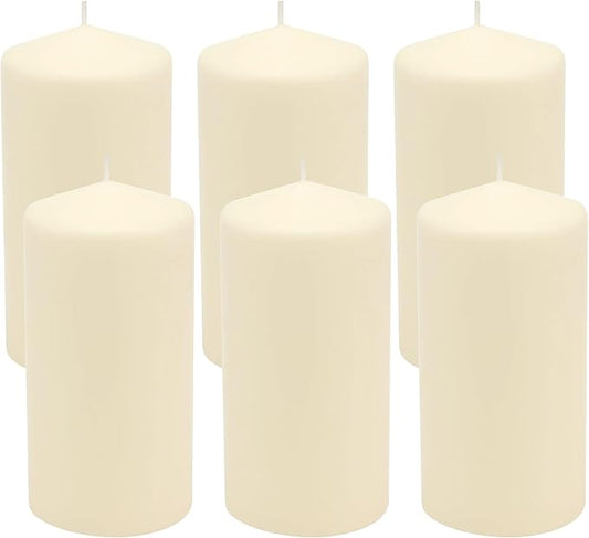 Stonebriar 6 Pack Tall 3 x 6 Inch 65 Hour Long Burning Unscented Ivory Wax Pillar Candles