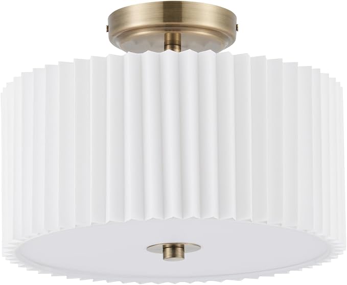 VONLUCE Semi Flush Mount Ceiling Light, 12.2'' Ceiling Light Fixture with Pleated Shade, 2-Light Modern Drum Light Fixture for Bedroom Living Room Entryway Hallway, White Shade & Bronze Finish