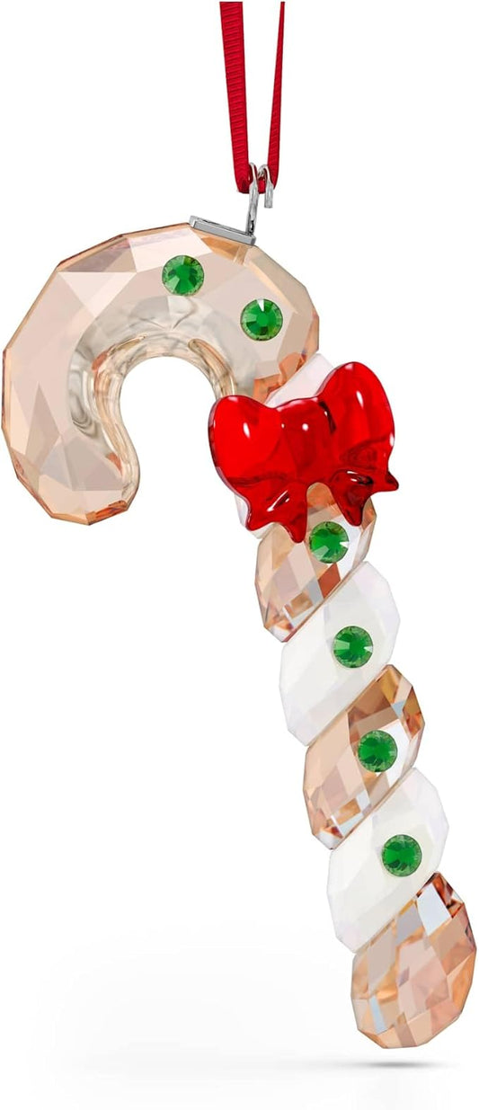 Swarovski's Holiday Cheers Gingerbread Candy Cane Hanging Ornament, Green and Red Crystals, Part of the Holiday Cheers Collection