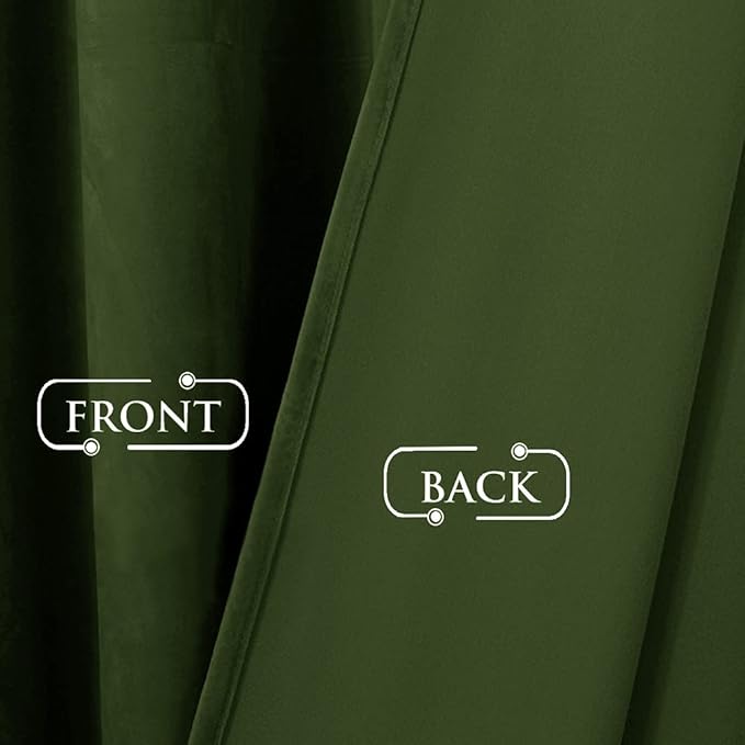 StangH Moss Green Velvet Drapes for Bedroom, 96 inches Long Living Room Soundproof Curtains Back Tab Light Blocking Drapes for Nursery Kids Dining Room, W52 x L96, 2 Panels