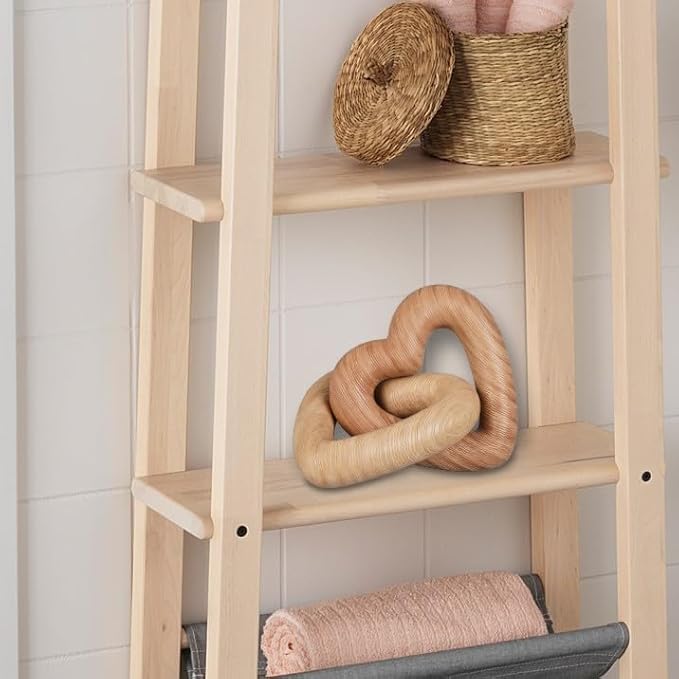 Guichifun Couple Gifts Modern Farmhouse Decor - Resin Heart Sculpture Home Wood Finish Chain Link Décor Love Statues Anniversary Wedding Gifts 8 x 7 x 5.5 Inch