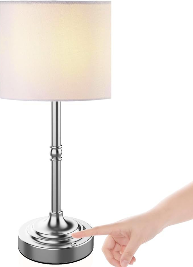 Rechargeable Battery Powered Table Lamp, Wireless LED Lamps, Cordless Touch Lamps, Stepless Dimmable Bedside Lamps, Night Lamp for Bedroom, Dinning Room, Kitchen Decor, Office (Silver)