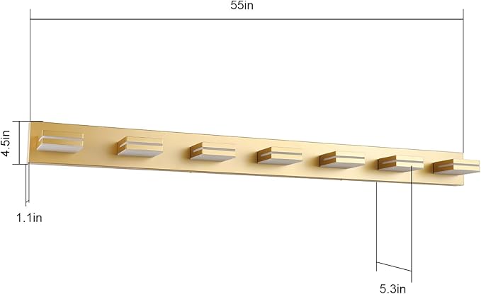 SineRise LED Modern Bathroom Vanity Light Fixtures (7-Light, 55-Inch), Gold Modern Acrylic Bathroom Wall Lighting Fixtures Over Mirror (Cool White 6000K)