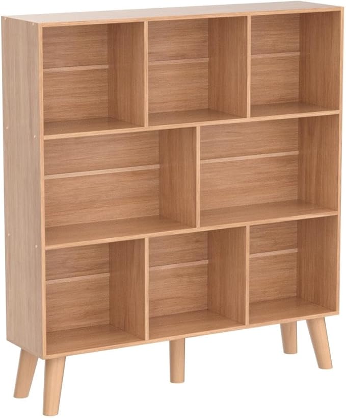LEYAOYAO Wooden 8 Cube Book Shelf, Natural 3 Tier Bookshelf with Legs, Modern Open Storage Organizer,Boho Bookcase,Display Cabinet Shelf Free Standing Bookshelves for Bedroom,Living Room,Office