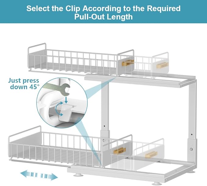 Under Sink Organizer Kitchen, Pull Out Cabinet Organizer 2 Tier Slide Out Sink Shelf Cabinet Storage Shelves, Under Sink Storage for Kitchen Bathroom Cabinet, White, 1 Pack