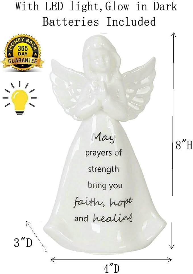 ADAVAS.Y&G Ceramic Praying Angel Figurine Best Gift for Loved Ones Healing Angel Night Light 7" H