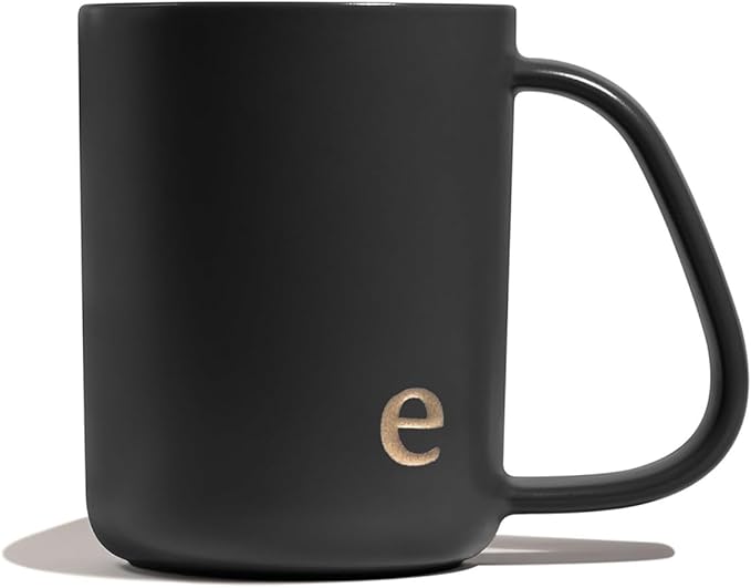COLLECTIVE HOME - Ergonomic Handle Ceramic Mug, 15 oz Personalized Coffee Cup with Golden Initial, Microwave & Dishwasher Safe, Elegant Monogram Tea Mug in Gift Box for Home & Office (Black-e)