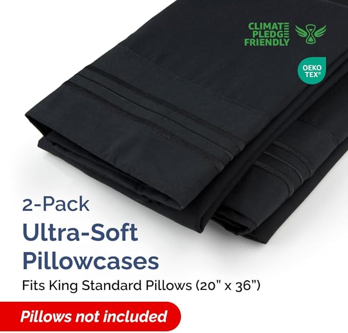 New Pillow Cases, King Standard, Black