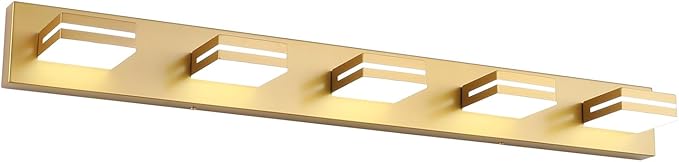 SineRise LED Modern Bathroom Vanity Light Fixtures (5-Light, 40-Inch, Dimmable), Matte Gold Modern Acrylic Bathroom Wall Lighting Fixtures Over Mirror (Cool White 6000K)