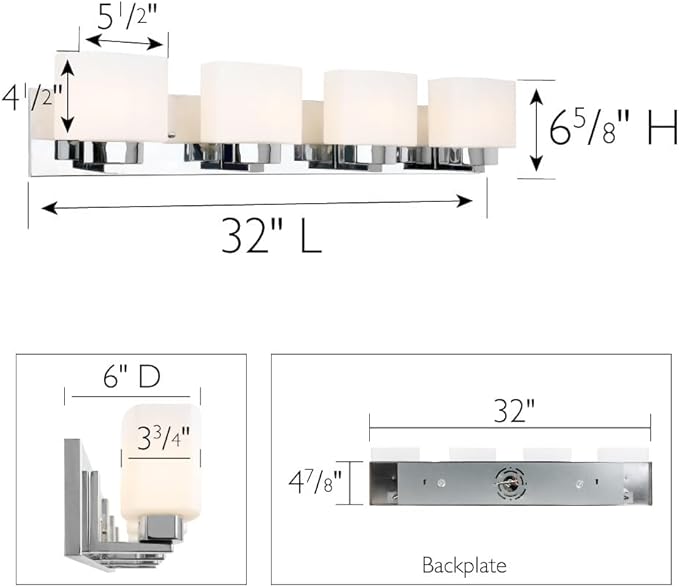 Design House Dove Creek Bathroom Light Fixtures - Traditional 4-Light Vanity Lights for Bathroom - Dimmable Vanity Lights with Frosted Glass – Polished Chrome, 589671