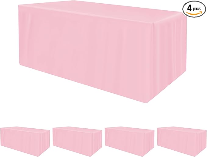 HolidayIdeas Fitted Tablecloths for 6 Foot Rectangle Table, Wrinkle Resistant Washable Table Cover 30x72 Inch for Vendor Booth Display, Banquet, Trade Show, Pink, 4 Pcs