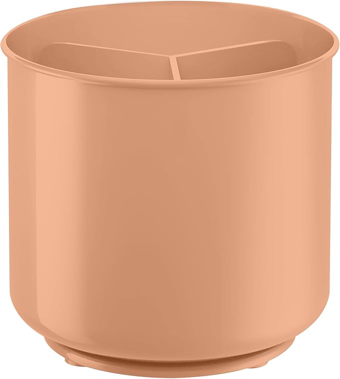 Rotating Extra Large Peach Plastic Utensil Holder Caddy with Sturdy No-Tip Weighted Base, Removable Divider, and Gripped Insert - Dishwasher Safe Kitchen Utensil Holder for Countertop