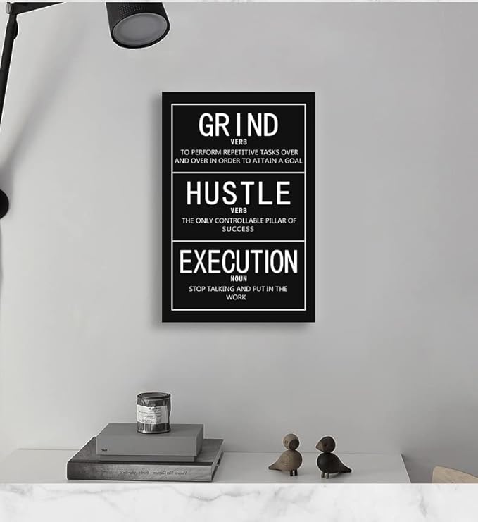 Inspirational Painting Poster Motivational Canvas Wall Art Grind Verb Hustle Verb Execution Noun Print Artwork Home Office Wall Decor Frame Ready to Hang[12″W X 18″H]