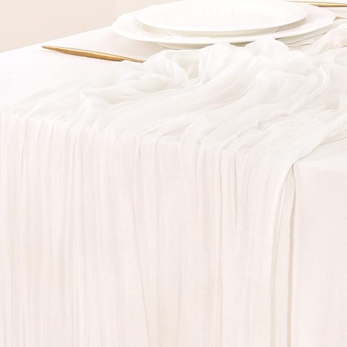Socomi 10pcs Ivory White Cheesecloth Table Runner Boho Rustic Gauze 120 inch 10FT Cheese Cloth Runner for Wedding Party Baby Shower Birthday Home Decor Holiday Decorations