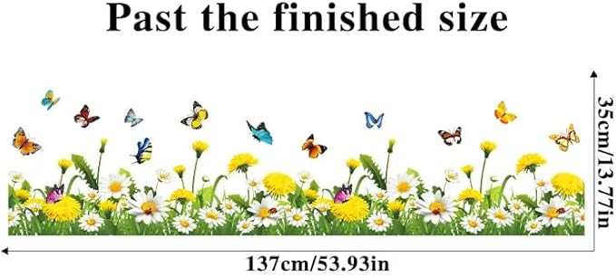 SICKER UNIVERSE 10x55 Inch Set - SunFlower Daisies Butterflies themed Floral Wall Decals for Decor, Self Adhesive Vinyl for Home Decor for Nursery, Home-Gift for Christmas, Birthday (Floral Design #4)