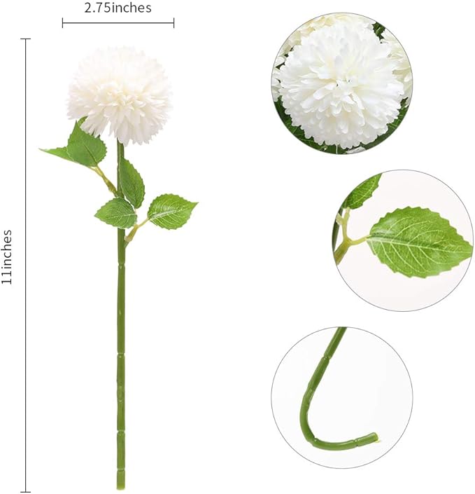 Floweroyal 12pcs Artificial Chrysanthemum Ball Flowers Silk Hydrangea Bridal Wedding Bouquet for Home Garden Party Office Coffee House Decoration (Cream White)