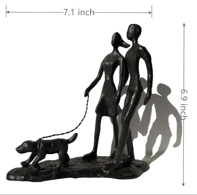Couple and Dog Cast Iron Sculpture, Romantic Couple Love Metal Art Decor, Family Love Statue, Dog Lover Gifts for Couple