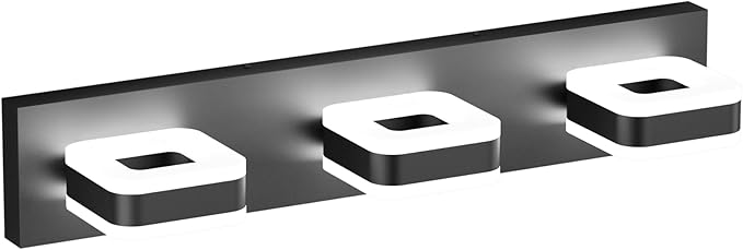 Tipace LED Modern Bathroom Vanity Light Fixtures (3-Light, 23.6-Inch), Acrylic Black Bathroom Wall Lighting Fixtures Over Mirror (Cool White 5500K) with Rotatable Vanity Lights Heads
