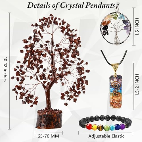 Red Jasper Crystal Trees for Home Decor, Office Desk Decoration, Chakra Healing Crystals and Stone for Positive Energy, Money, Good Luck, Tree of Life Spiritual Birthday Gifts for Women and Mom