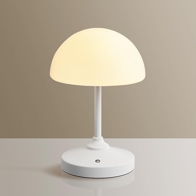 Mushroom Lamp Table Lamp Waterproof,Desk Cordless Battery Operated Lamps for Bedroom,Outdoor Cordless Rechargeable Table Lamps for Night Stands,5000mAh LED Night Light for Living Room(White)