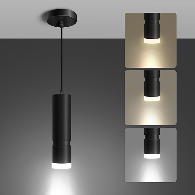 OKELI Pendant Light, Modern Black Pendant Lights Fixture,3-CCT Unique LED Pendant Lighting for Kitchen Island,20W,2700K/4000K/6000K,ETL