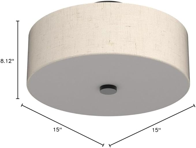 Livex Lighting 52135-92 Meridian Collection 3-Light Semi Flush Mount Ceiling Fixture with Oatmeal Color Fabric Hardback Drum Shade and Satin White Diffuser, English Bronze
