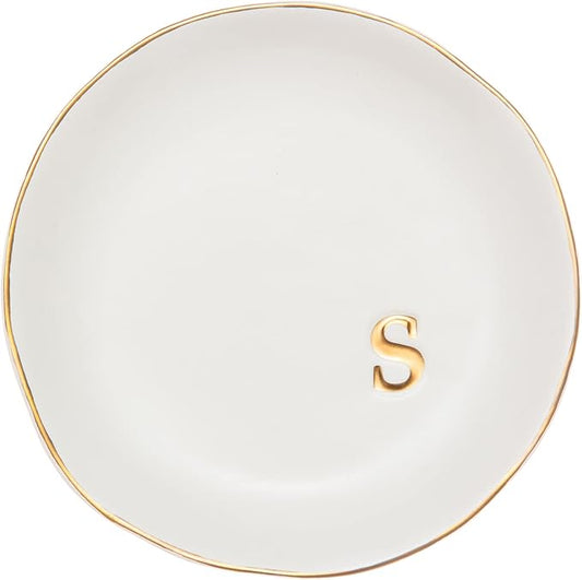 COLLECTIVE HOME - Ceramic Jewelry Tray, Decorative Trinket Dish for Rings Earrings Necklaces Bracelet Watch Keys, Birthday Mother's Day Christmas Gift for Women, 4.75", White Surface (S)