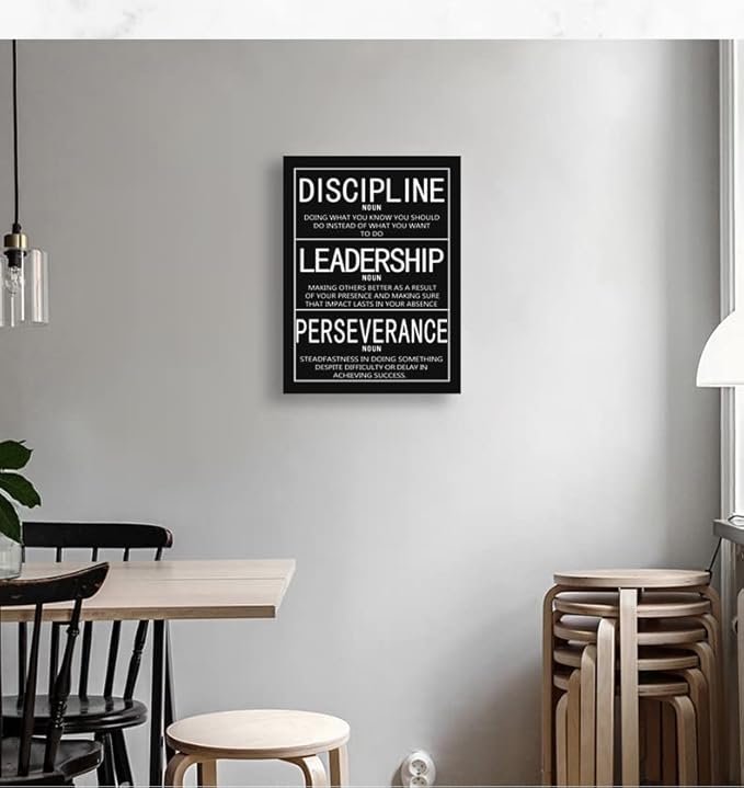 Motivational Canvas Wall Art Inspirational Entrepreneur Positive Quotes Discipline Leadership Perseverance Print Artwork Home Office Decor Wood Frame Ready to Hang [18" W x 24" H]