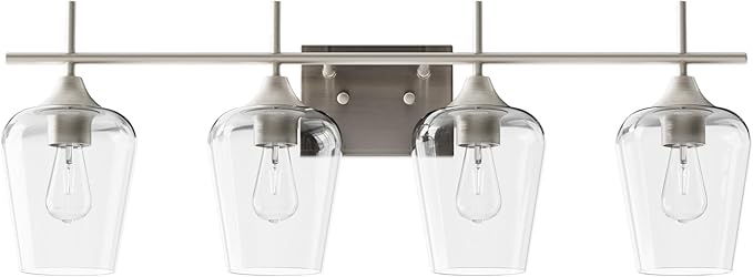 VONLUCE Bathroom Vanity Light, 4 Light Bathroom Light Fixture Over Mirror, Bathroom Wall Lamp with Clear Glass, Modern Brushed Nickel Vanity Lighting fixtures for Bathroom, Bedroom, Hallway