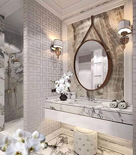 HofferRuffer Round Wall Mirror Decorative Mirror, Hanging Mirror with Hanging Strap Silver Hardware Hooker/Hanger (Brown, 20'')