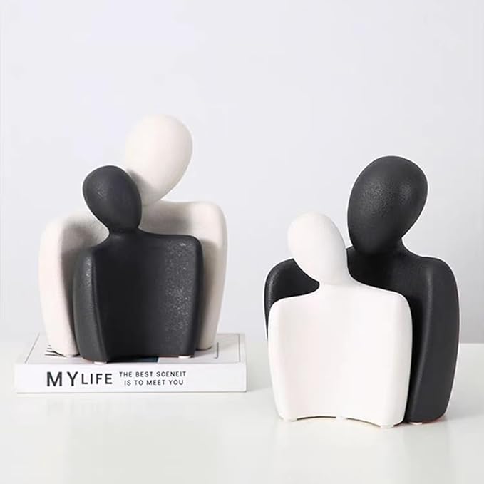 Couple Sculptures for Home Decor,Hugging Figurines,Modern Romantic Sculptures for Living Room Bedroom Office Decor,Gift for Anniversary Valentine（Black+White）