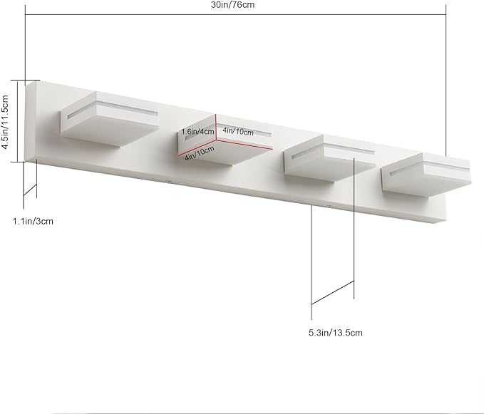 SineRise LED Modern Bathroom Vanity Light Fixtures (4-Light, 30-Inch), Matte White Modern Acrylic Bathroom Wall Lighting Fixtures Over Mirror (Cool White 6000K)