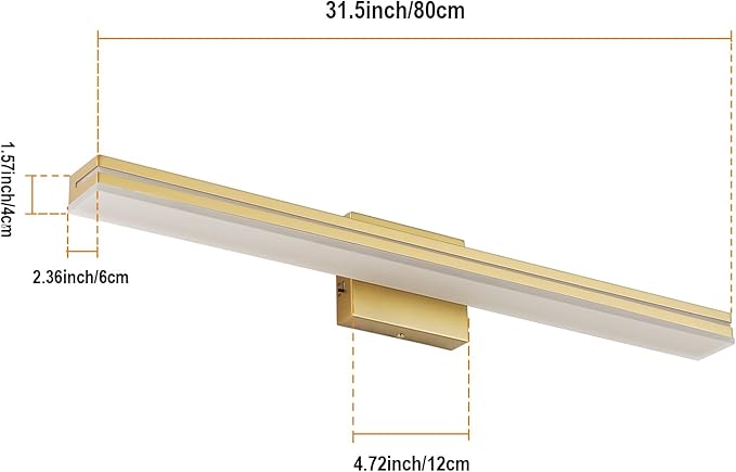SineRise LED Modern Bathroom Vanity Light Fixtures (32-Inch, 3000K/4000K/6000K, Dimmable), Gold Modern Acrylic Bathroom Wall Lighting Fixtures Over Mirror