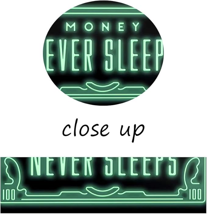Office Artwork Wall Decor with Inspiring Quote - Money Never Sleeps Motivational Wall Art Modern Home Decor Green Kitchen Pictures 1 Panels Large Artwork for Wall Framed Ready to Hang - 48" x 24"