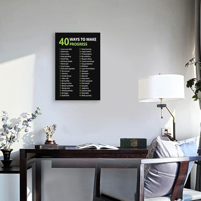 Inspirational Office Canvas Wall Art Motivational Positive Entrepreneur Quotes 40 Ways to Make Progress Painting Artwork Library Classroom Wall Decor Frame Ready to Hang[12''W X 18''H]