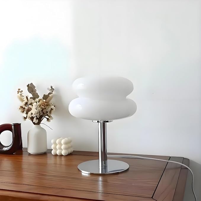 Bedroom Mushroom lamp, Medieval Modern Bedside Table lamp, dimmable Retro Egg Tart Headlight, Unique Home Mushroom Decoration Aesthetic Lovely Living Room Desk lamp (White)