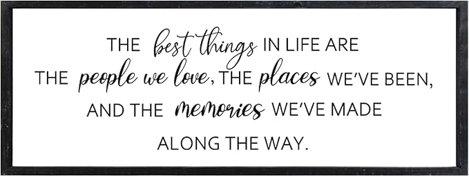 Comurdyo The Best Things in Life Sign 32''×12'' Framed Wood Memories Inspirational Quotes Wall Decor Vintage Farmhouse Wedding Gifts Sign Wall Art for family Home Bedroom (Black)