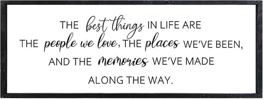 Comurdyo The Best Things in Life Sign 32''×12'' Framed Wood Memories Inspirational Quotes Wall Decor Vintage Farmhouse Wedding Gifts Sign Wall Art for family Home Bedroom (Black)