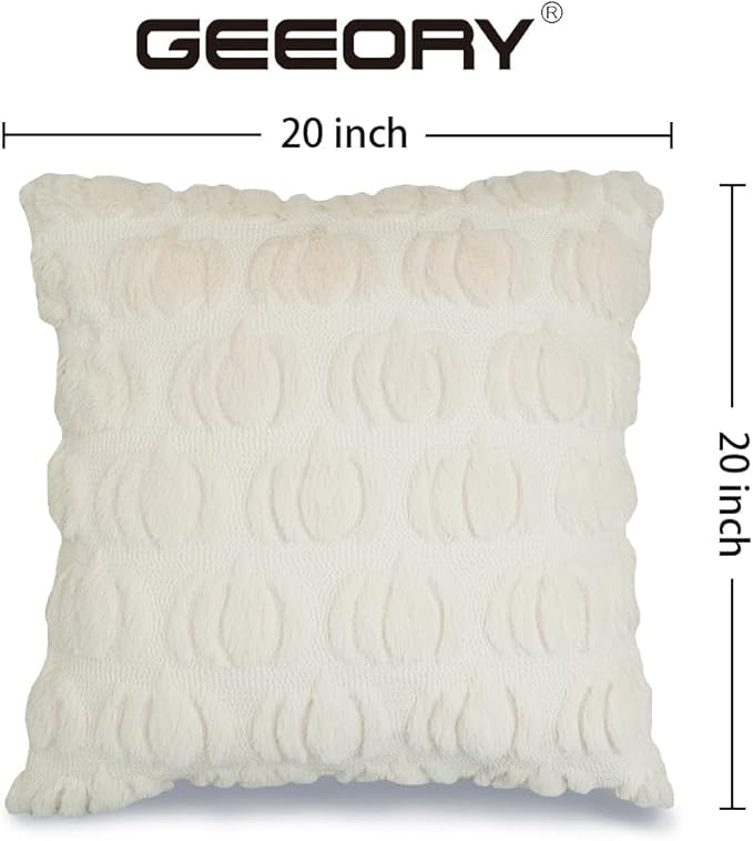 GEEORY Fall Pumpkin Throw Pillow Covers 20x20 Inch Set of 2, Autumn Soft Plush Faux Fur Wool Decorative Farmhouse Holiday Cushion Case for Home Decoration (Beige) GC002-20