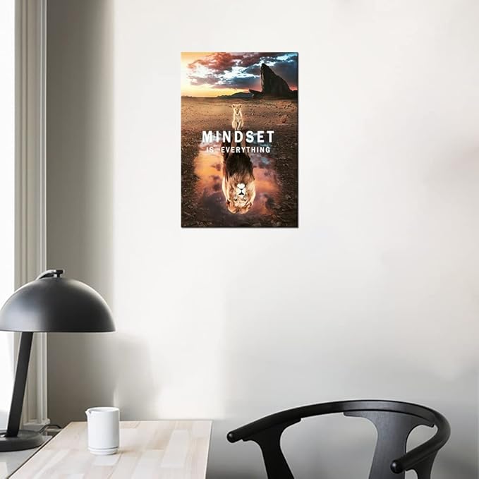 Motivational Canvas Wall Art Mindset is Everything Inspirational Entrepreneur Quotes Poster Small Lion Big Lion Print Artwork Decorate [12''W X 18''H]