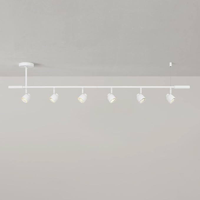 GLOBE Electric 64000054 6-Light Adjustable Height Track Lighting, Matte White, Pivoting Shades, GU10 Base, Minimalist Ceiling Light for Kitchen or Dining Room, Dimmer Switch Compatible