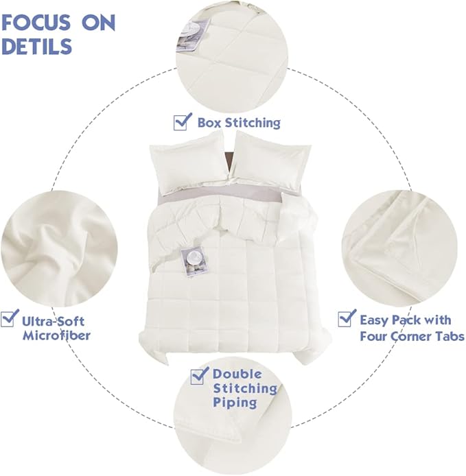 HIG 3pc Down Alternative Comforter Set - All Season Reversible Comforter with Sham - Quilted Duvet Insert with Corner Tabs - Box Stitched - Super Soft, Fluffy (Twin/Twin XL, Ivory)