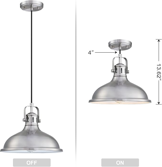 Doraimi Lighting 3-Pack 1 Light 12" Pendant Light Industrial Vintage Fixtures Metal Chandelier Lights with Brushed Nickel Finish,Ceiling Lamp for Kitchen Home Island Dining Room Bedroom Farmhouse