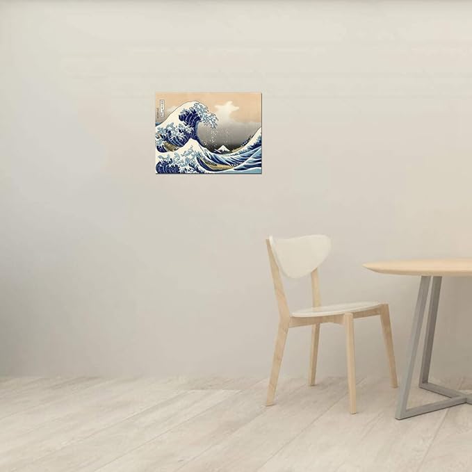 The Great Wave Off Kanagawa Japanese Bathroom Canvas Wall Art Famous Painting Print for Nursery Bedroom Boy's Room Kitchen Wall Decor Framed 12x16inch